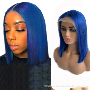 Cheap Raw Brazilian Virgin Human Hair Short 1B 613 Pink Grey Blue Purple Color Bob Wigs Blonde Cosplay Straight Lace Front Wigs